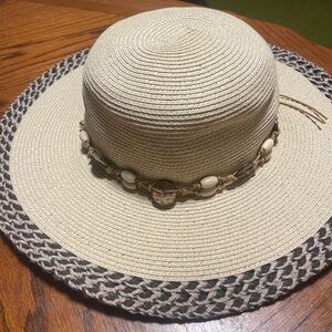 Karen Keith Wide Brim Boho Hat Women's Beeded beige  Size Medium